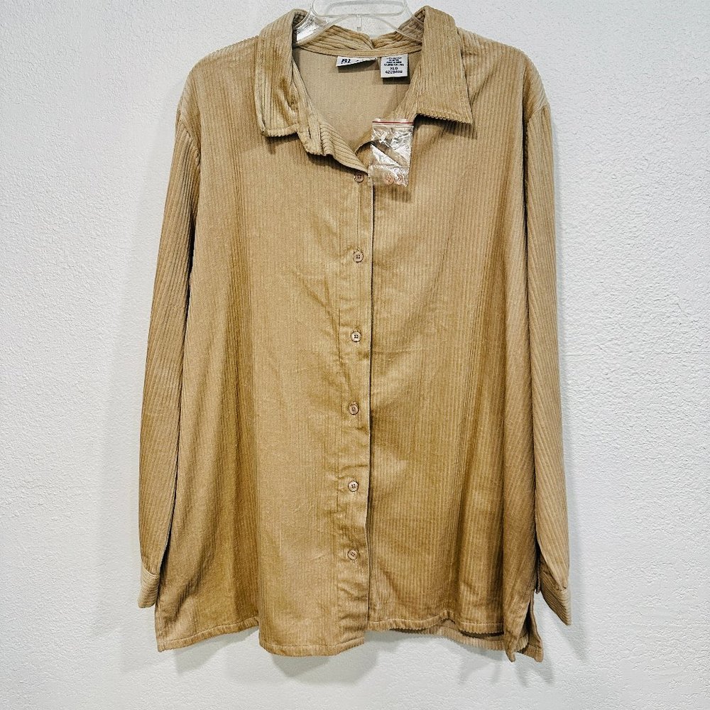 NWOT Blair Button Front Corduroy Top Heavyweight Beige Tan Long Slvs Women Sz XL